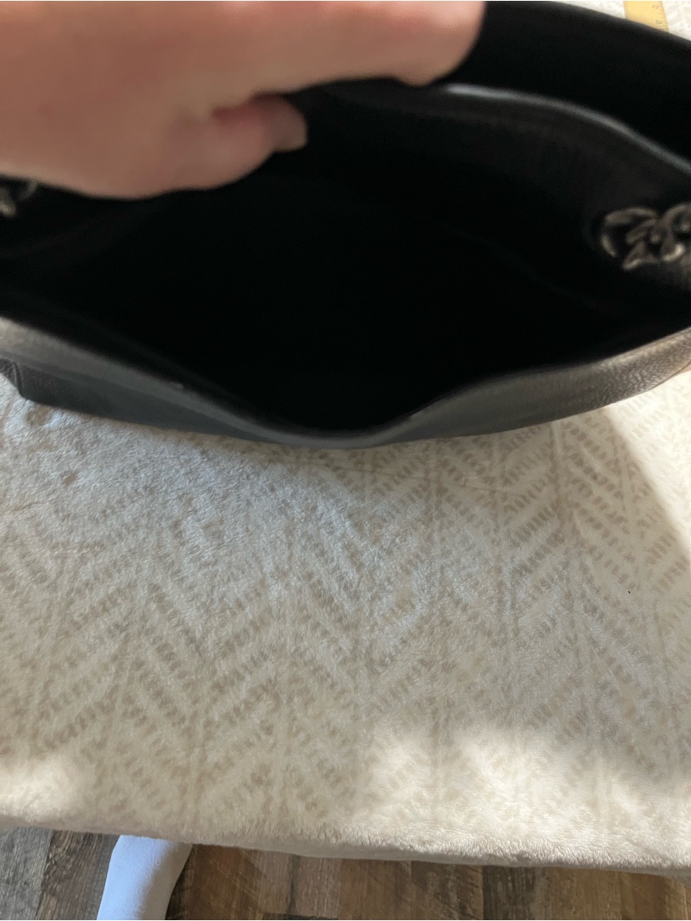 Coach Black Leather Tote with Chain-Accent Straps - Picture 8 of 13